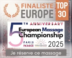 Logo Finaliste Top 30 Championnat d'Europe de Massage 2025 - Accent Massage Le Mans Mulsanne